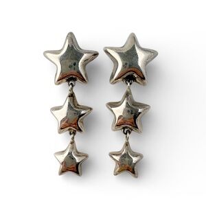 ZINA Sterling Silver 925 Puffy Celestial Stars Starburst Dangle Clip On Earrings